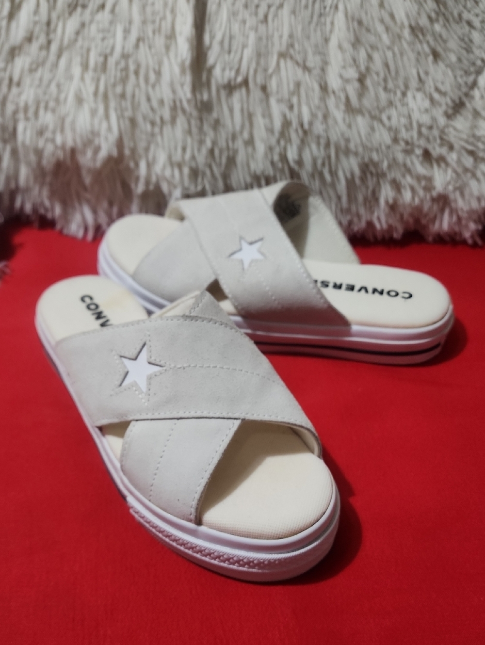 Converse White Crisscross Star Slide Sandals